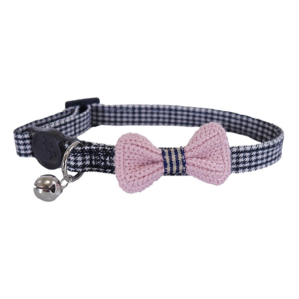 RWC67_Rosewood_Cat Collar Designer Pink Bow Dogtooth