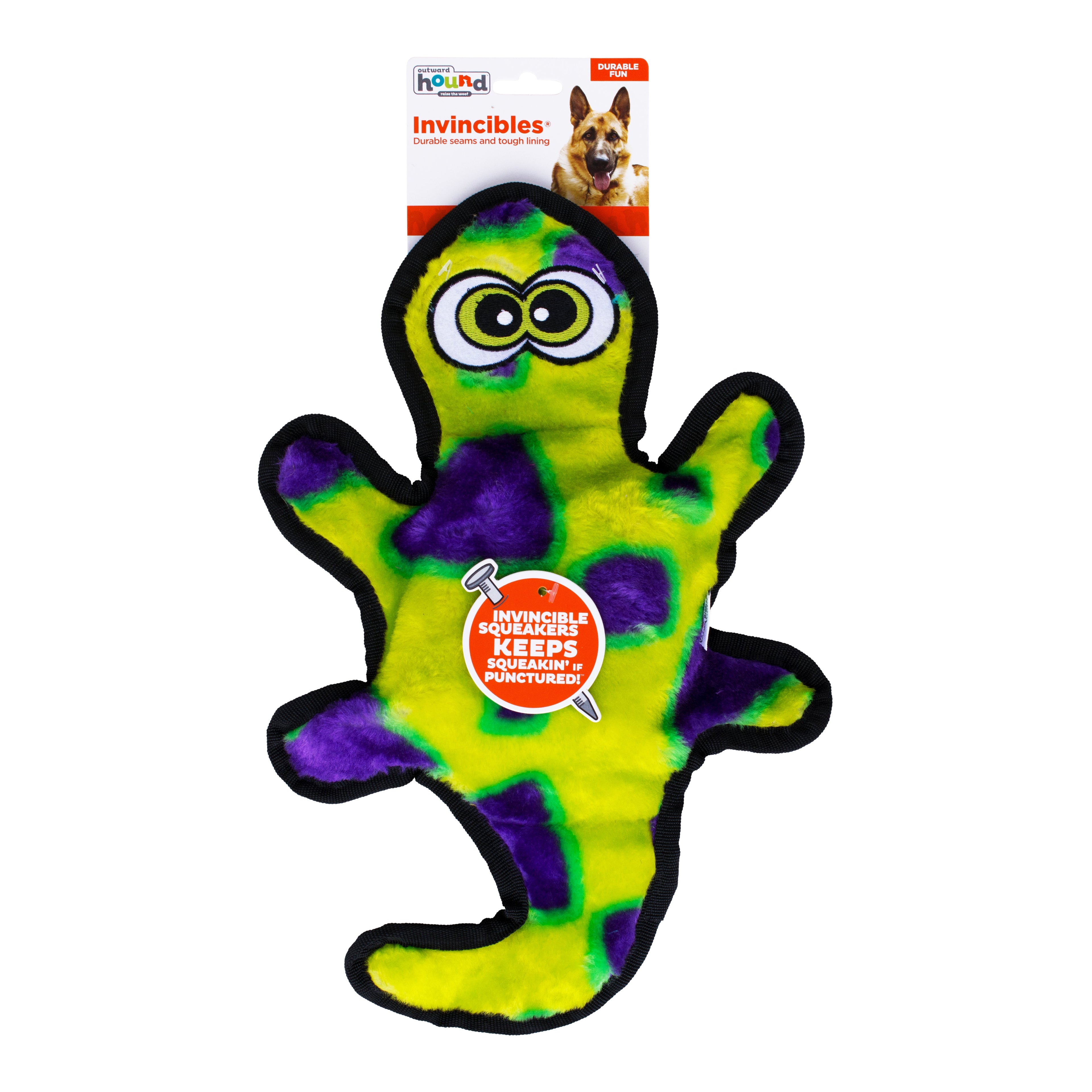 OWH16_Outward Hound_Invincible Gecko 2 sqk Green/Purple