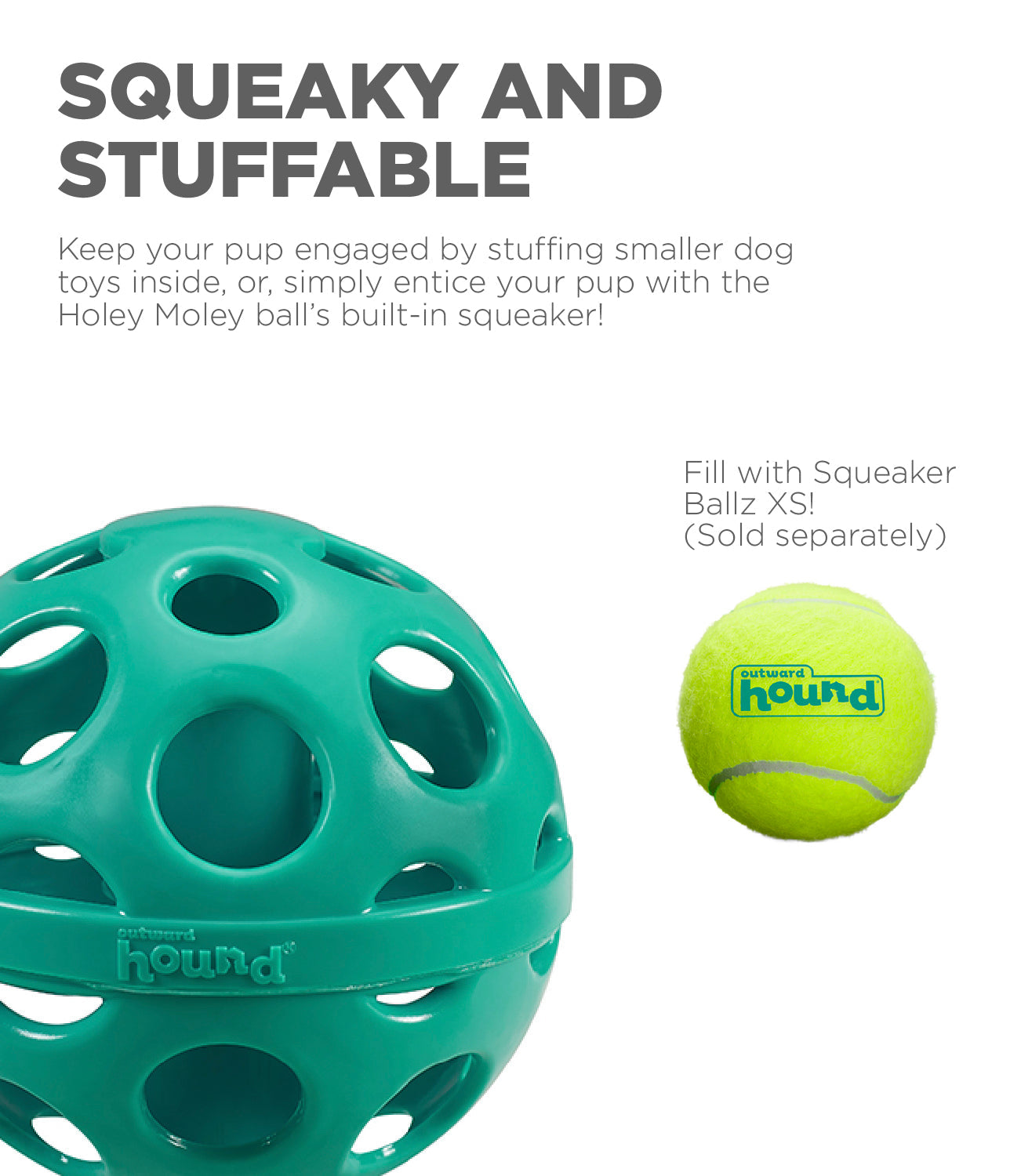 OWH187_Outward Hound_Squeakin' Holey Moley Dog Ball Stuffable Fetch Toy