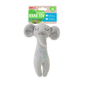 Gray elephant toy with packaging on a white background