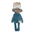 A plush blue monkey dog toy with a brown face and hands, and a label that reads 'My Dog' on its chest.