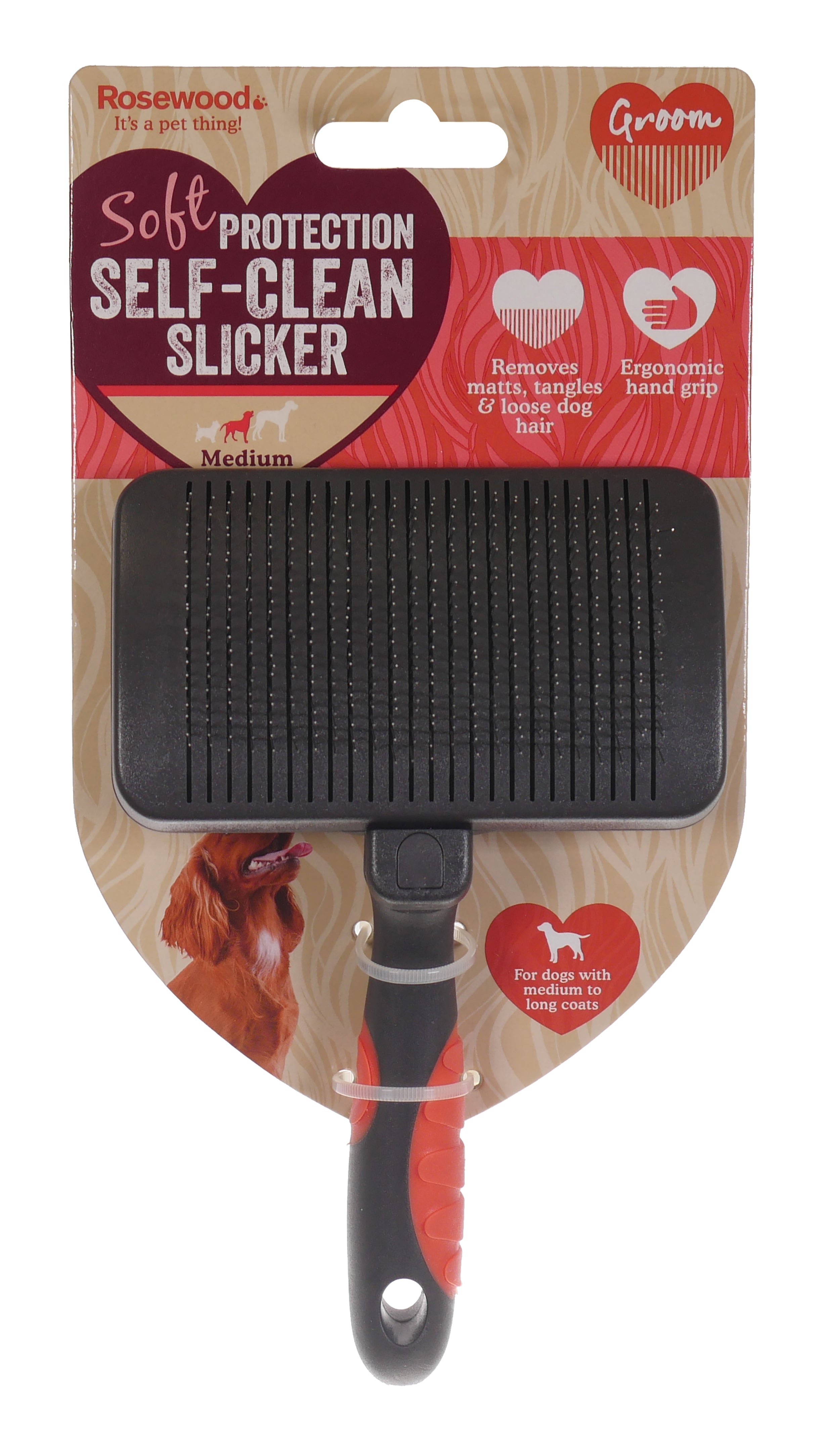 RWD86_Rosewood_Salon Grooming Self-Cleaning Slicker Brush