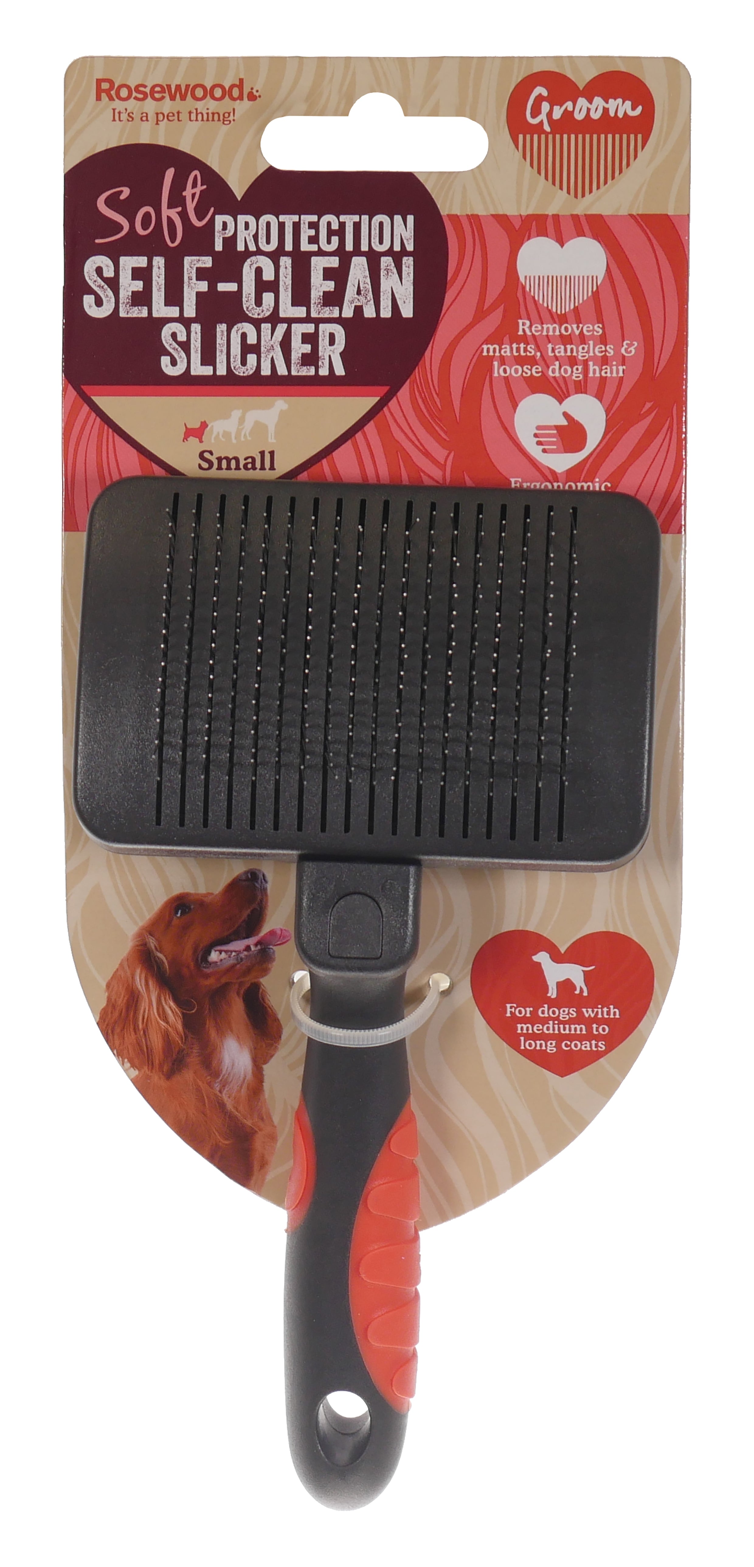 RWDC04_Rosewood_Salon Grooming Self-Cleaning Slicker Brush