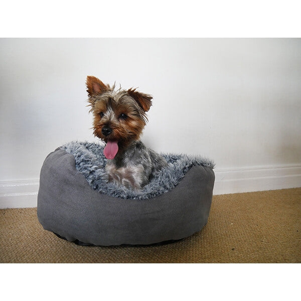 Rosewood_Grey Lion Faux Suede Oval Bed