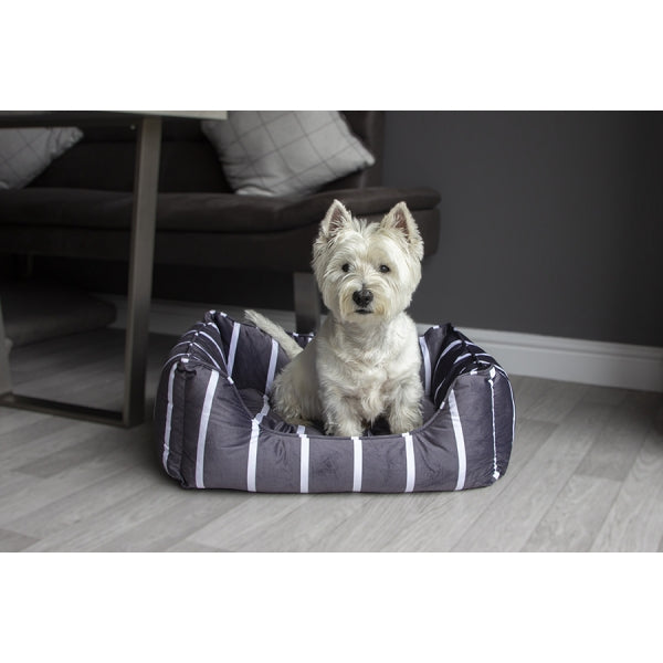 Rosewood_Grey Velvet Stripes Square Bed