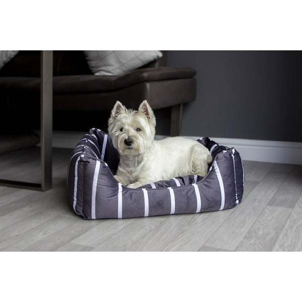 Rosewood_Grey Velvet Stripes Square Bed