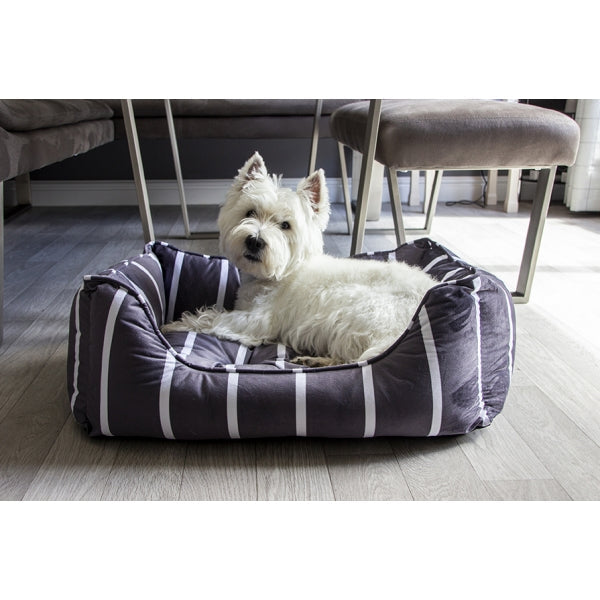 Rosewood_Grey Velvet Stripes Square Bed