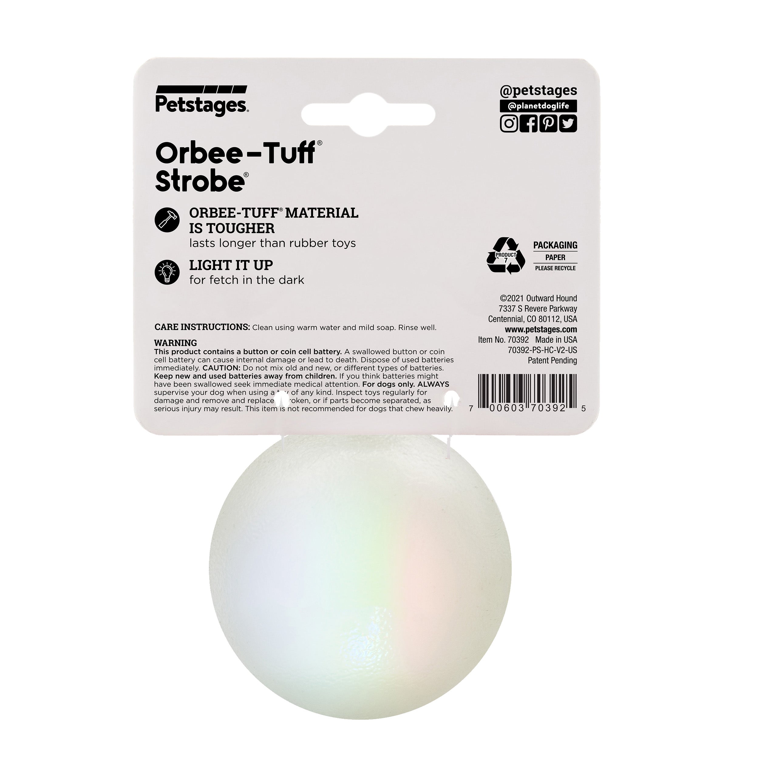 TOYD147_Pet Stages_Planet Dog_Orbee-Tuff Strobe Ball White